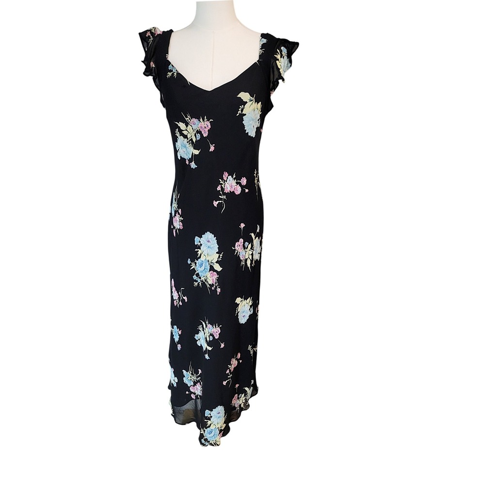 Evan Picone Black‎ Floral vintage90  Rayon Size 8